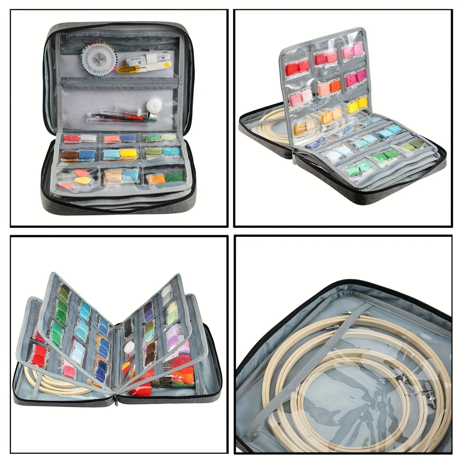 1pc Embroidery Box Embroidery Thread Organizer Organizer With 4 Separate Compartments Transparent Pocket Multipurpose Embroidery