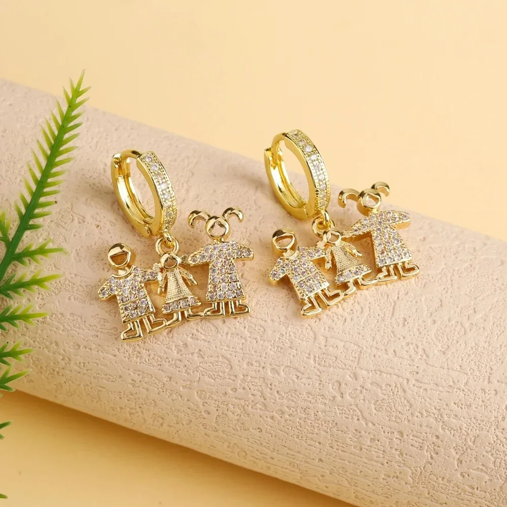 Shiny colorful style zirconia boys girls theme figure earrings Hip Hop women Daily party Crystal jewelry wholesale