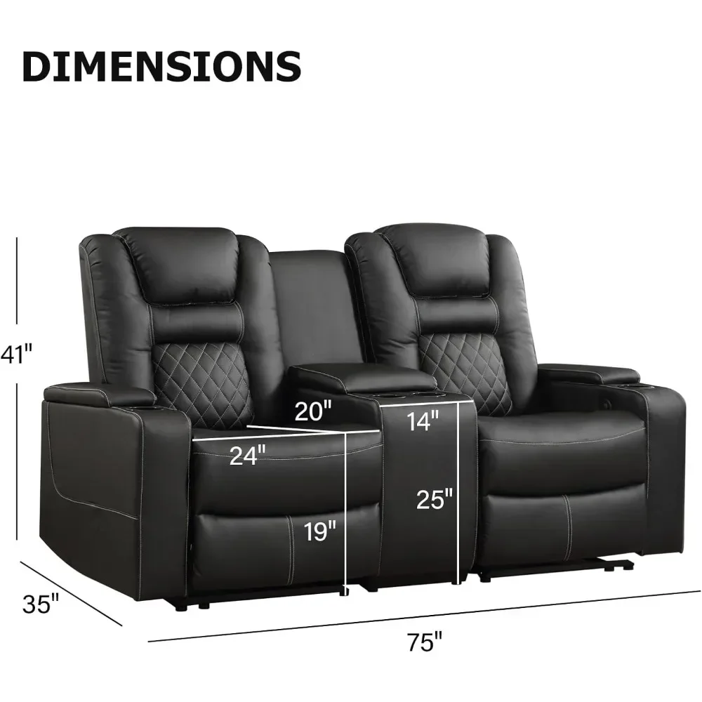 Home Theater Seating Seats, Theater Recliner Chair Power Recliner Sofa with Console, Cup Holders, Hidden Arm Storage, USB Ports