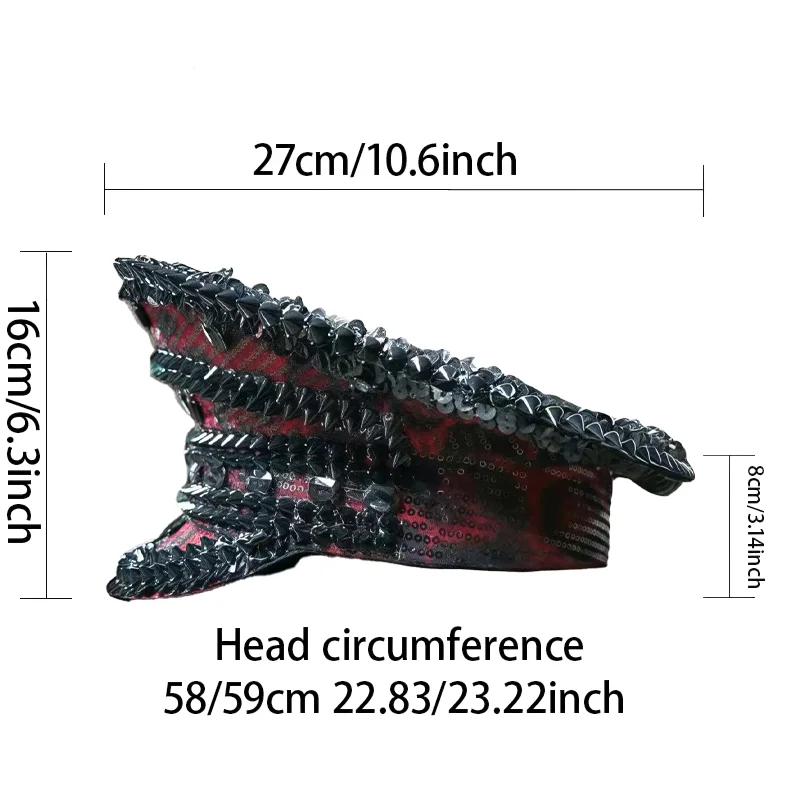 HongLuan Red Leopard Kapitän Hüte Strass für Burning Man Festival Frau, Halloween Kostüm Hut, Cosplay Weibliche Accessoires