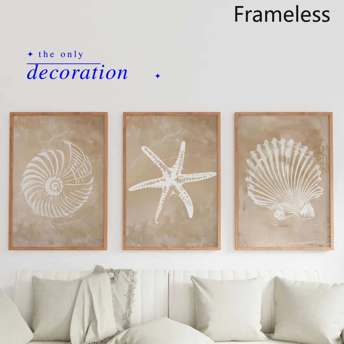 2D Flat, 2D Flat, 3pcs Set, Wall Art, Modern Poster, Boho Beach Decor Set, Seashell Starfish Coastal Wall Art, Suitable for L