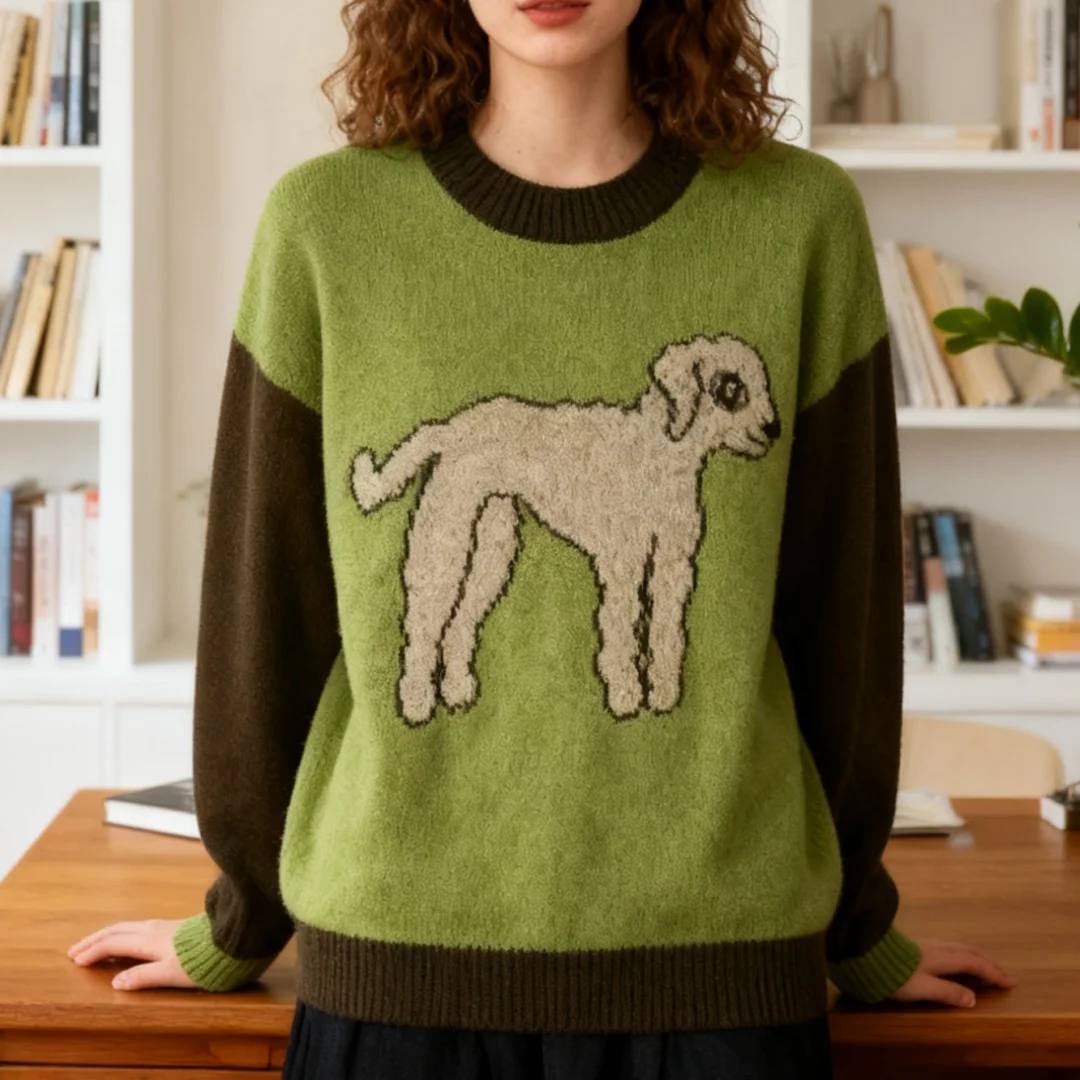 Y2K Street Wear – pull tricoté à motif pixels, coupe-vent, chaud, imprimé d'agneau, Design mignon, pull décontracté pour hommes et femmes