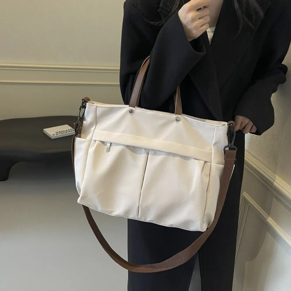 

Новая стильная женская сумка через плечо с двумя карманами, прочная сумка для поездок на работу, нейлоновая однотонная сумка большой вместимости, дорожная сумка