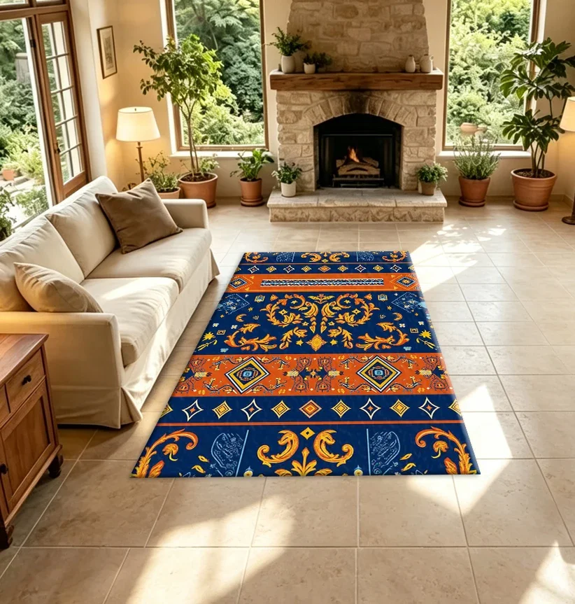 Bohemian Ethnic Ornament Carpet Flooring Decorative Floor Mat for Indoor Home Living Space
