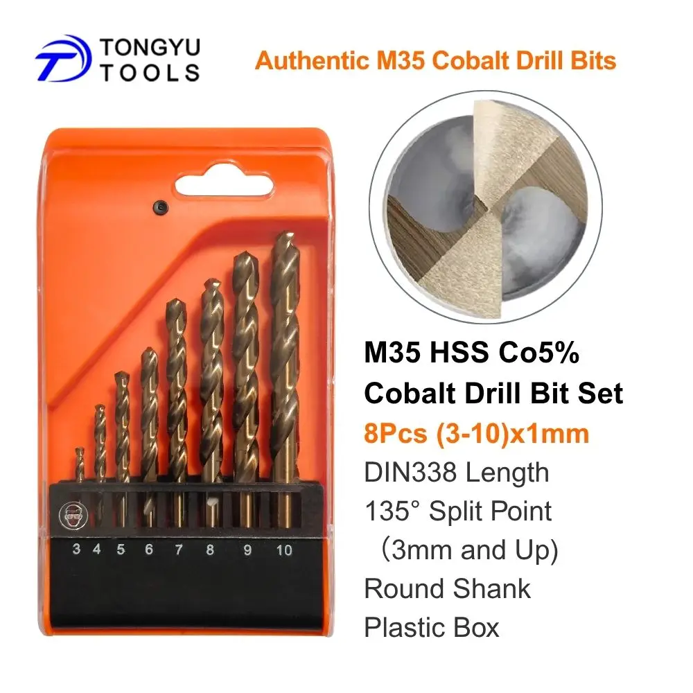 

M35 Cobalt Drill Bit Set 8Pcs 3-10mm Metric HSS Co5% Jobber Twist Bits for Stainless Steel Hard Metal