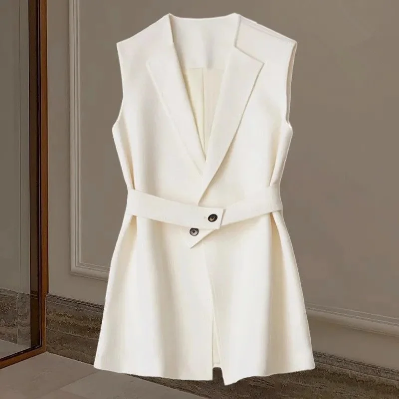 

Костюм Жилет Женский 2025Весна Осень Новое Модное Пальто Без Рукавов Тонкий Пояс Жилет Верхняя Одежда Короткое Женское Пальто Топ