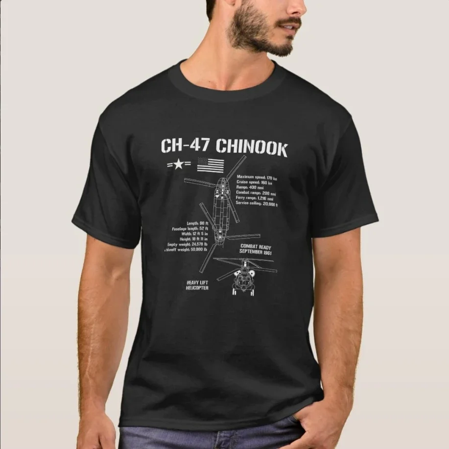 

USAF CH-47 Chinook Helicopter Specs T-Shirt New 100% Cotton O-Neck Summer Short Sleeve Casual Mens T-shirt Size S-3XL