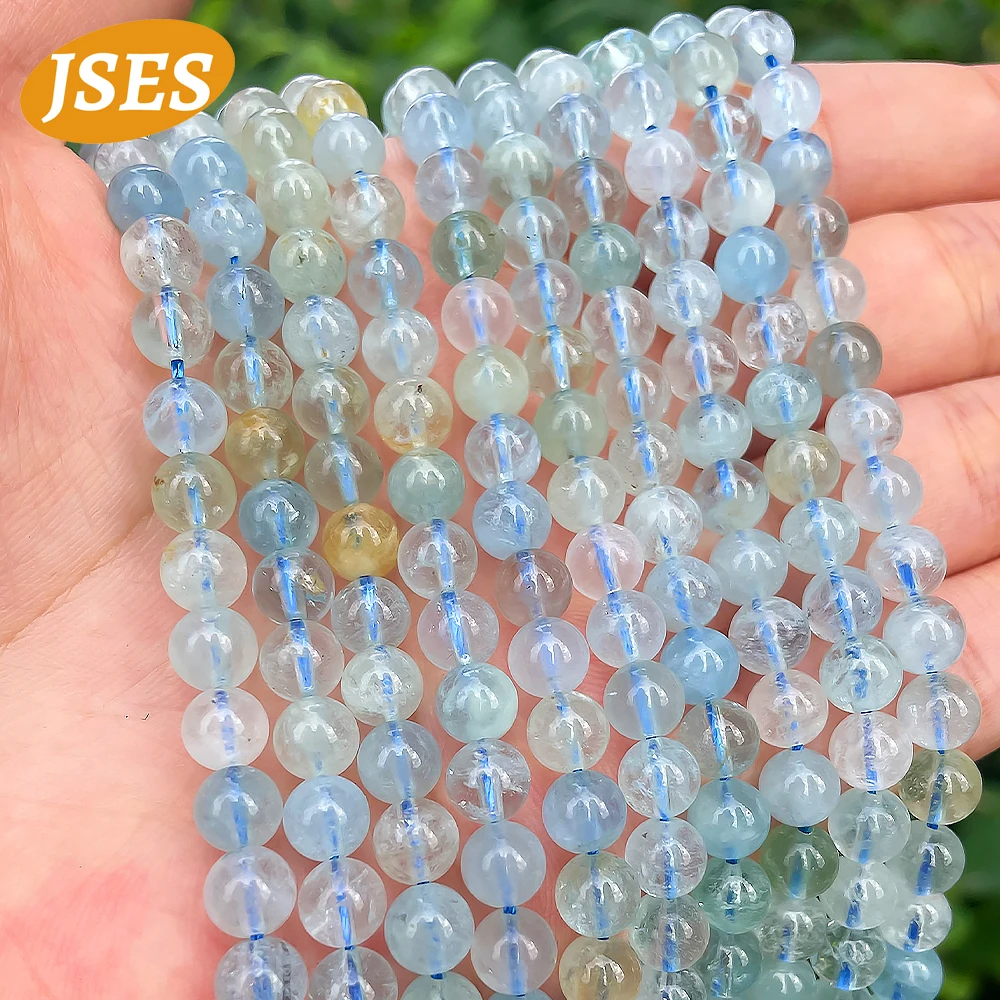 

AA Natural Colorful Aquamarine Smooth Round Beads Loose Gemstone Crystal Beads for Jewelry Making DIY Bracelet Charm Accessories