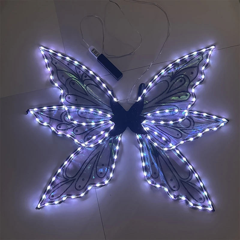 Nowe Świecące Skrzydła Motyla Kolorowe Podświetlane Kostiumy Sceniczne Skrzydła do Cosplayu Rekwizyty Skrzydła Sterowane Aplikacją i Pilotem dla Dziewczynek
