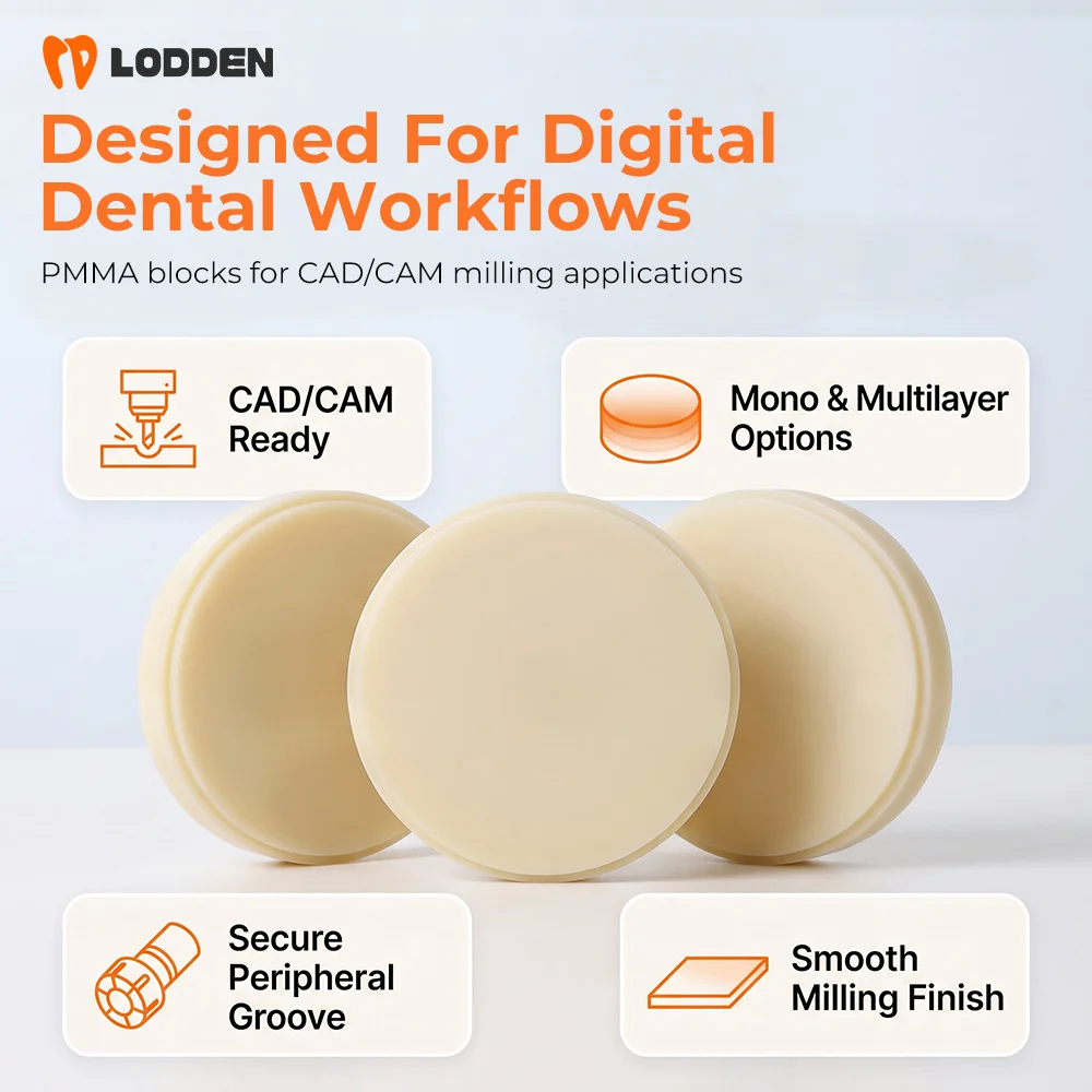 LODDEN Dental PMMA Monolayer Resin Disc 98mm for Dental Lab Production of Dental Crowns Bridges Dental Model Material Monochrome