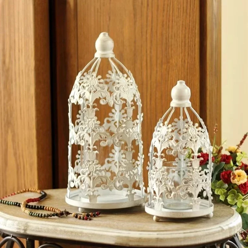 

Vintage Wrought Iron Glass Candle Holder Rustic Farmhouse Lantern with Artisanal Metalwork Country-Style Home Décor Centerpiece
