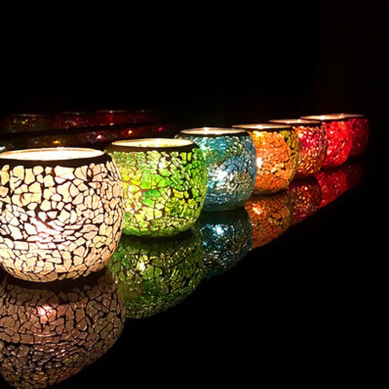Color Snowflake Mosaic Moroccan Glass Votive Candle Holder Light Tea Wishing Candlestick Home Decor Wedding Party Candelabra