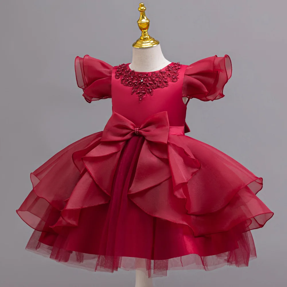فستان سهرة للأطفال مزين بالزهور للفتيات فستان الأميرة لعيد الميلاد وحفلات الزفاف الرسمية لوصيفة العروس