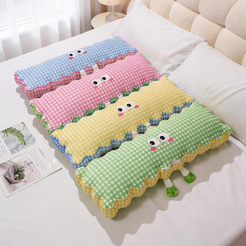 Double Sided Gingham Long Body Pillow 4 Colors Wavy Edge  Cover Side Sleeping Leg Cushion Bedroom Sofa Decor Gifts.