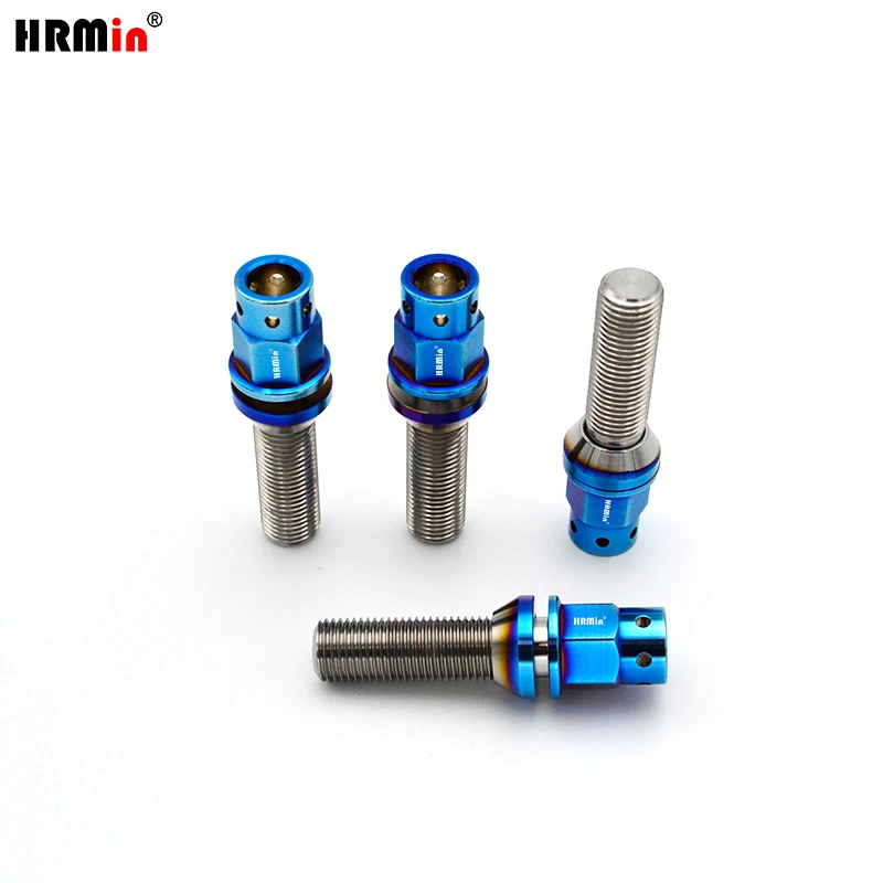 HRmin Extended 17mm Hex 6 Holes in Round Head Floating Cone Seat Gr.5 Titanium Automobile Vehicle Car Wheel Bolt M14x1.25mm
