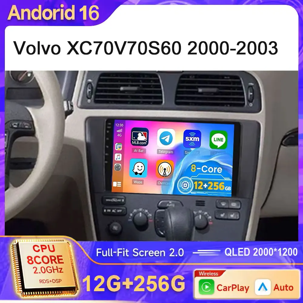 Car Radio Android 16 For Volvo 2000-2003 XC70V70S60  Wireless Carplay Android Auto Car Stereo Multimedia Player 4G DSP 48EQ