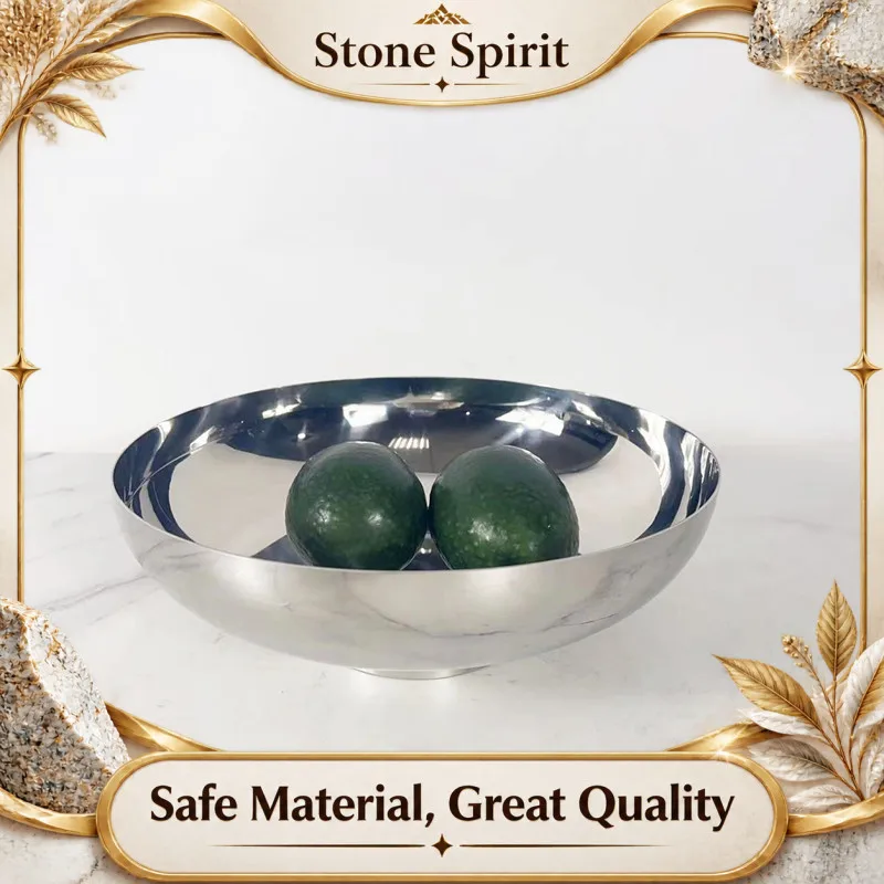 Circular Design Silver Metal Fruit Tray, Luxurious Mirror Stainless Steel Tableware, Bowls, Kitchen and Living Room Decoration