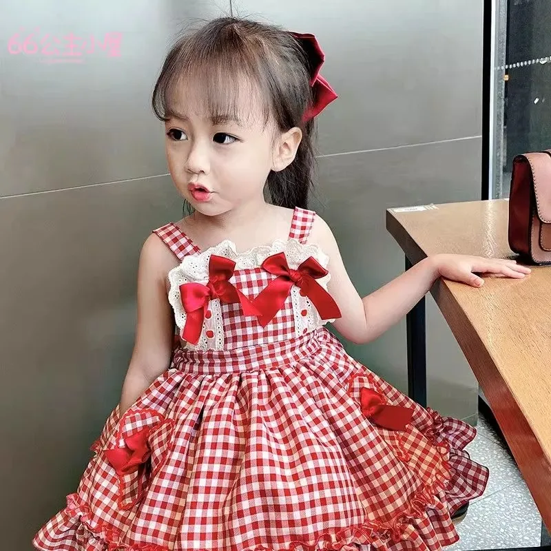 Girls' Lolita Dress, Summer Style, Stylish Plaid Princess Dress for Children, Baby Girl Summer Backless Suspender Dress