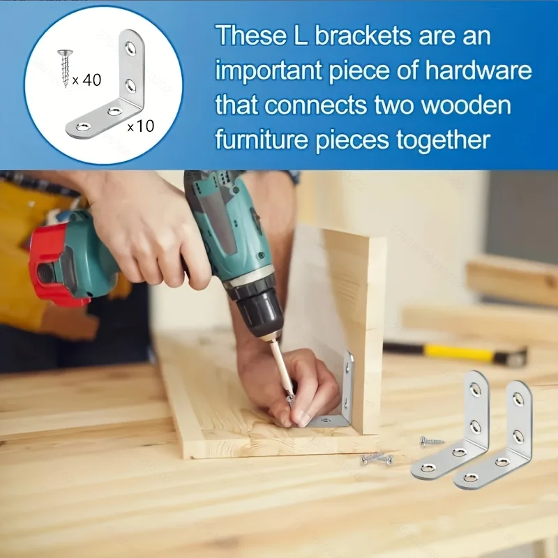 50pcs Heavy-Duty L-Shaped Brackets - Includes Screws - Rust Resistant Metal - Suitable for Wooden Shelves, Chairs, Tables