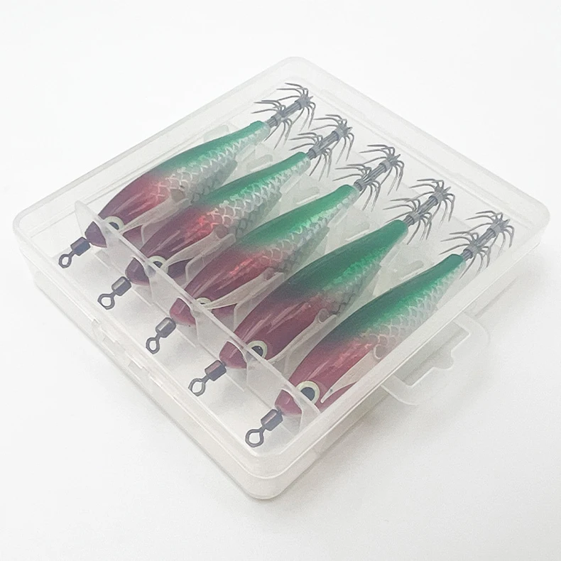 ShareShark 5 Stück/Box Tintenfisch-Jig-Köder 8cm 5,6g UV-Leuchtender Garnelenköder Horizontaler Kunstköder für Tintenfische, Oktopus, Salzwasser – Detail 19