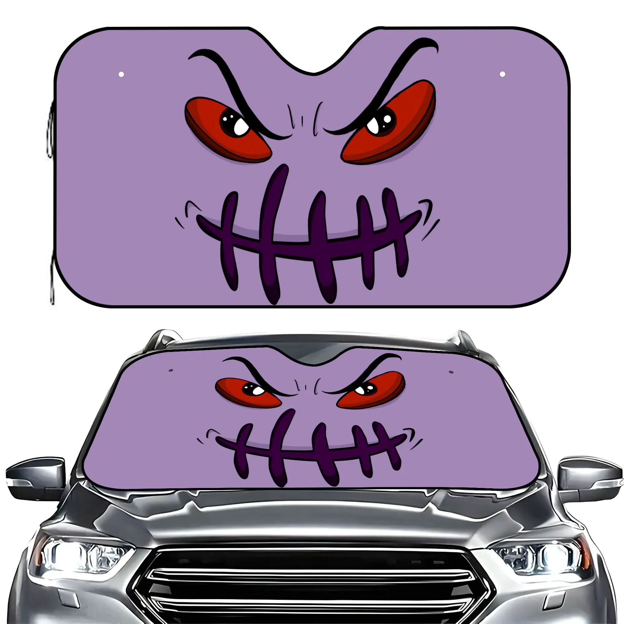 Funny Evil Monster Car Windshield Sun Shade, Foldable UV Ray Reflector Visor, Heat Insulation Auto Interior Protector