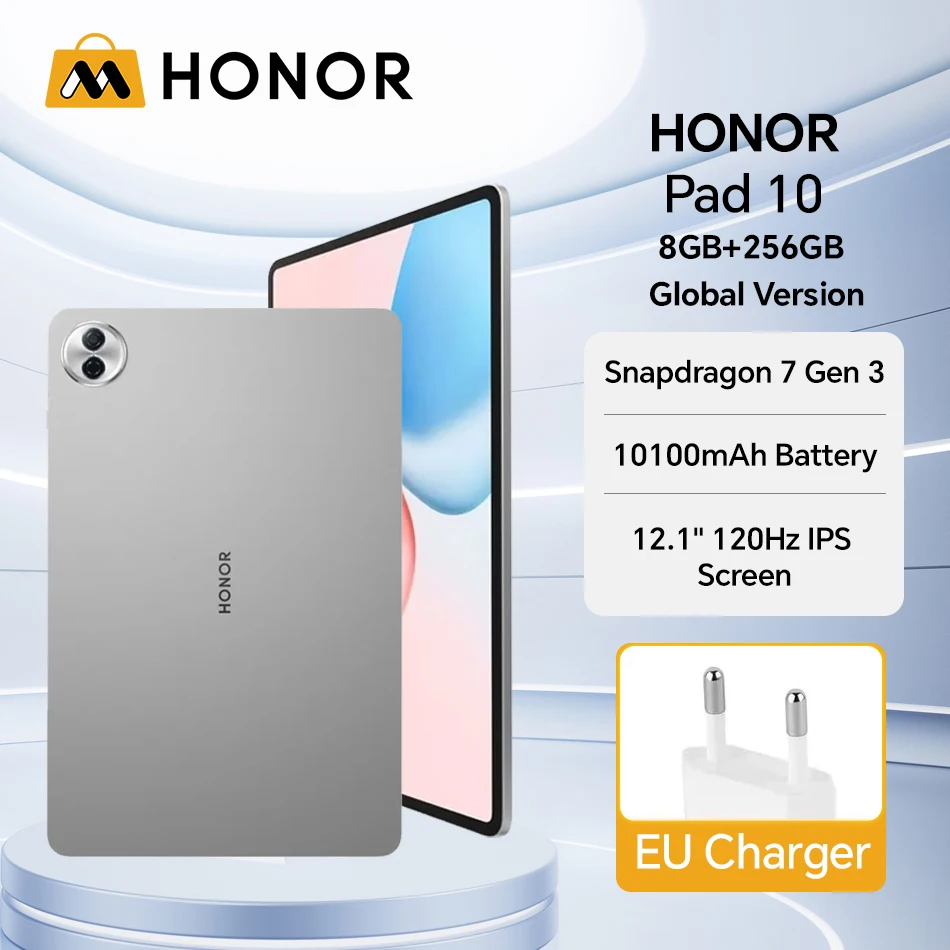 HONOR Pad 10 Gloabl الإصدار 10100mAh بطارية 256GB ROM Snapdragon 7 Gen 3 12.1 ''120 هرتز شاشة الكريستال السائل 8MP كاميرا واي فاي/5G اللوحي
