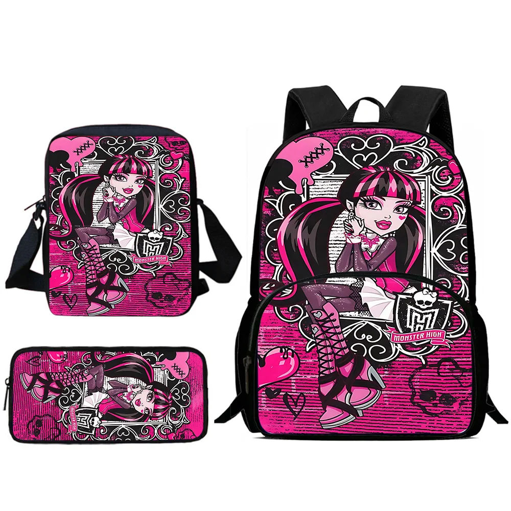 Child Anime Monsters High Backpacks Shoulder Bag Pencil Case Pupil Large Capacity School Bags for Boys Girls Best Gift