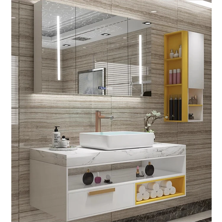 Luxury Large LED Backlit Smart Bathroom Mirror Cabinet with Sink Vanity for Modern Bathroom view 5