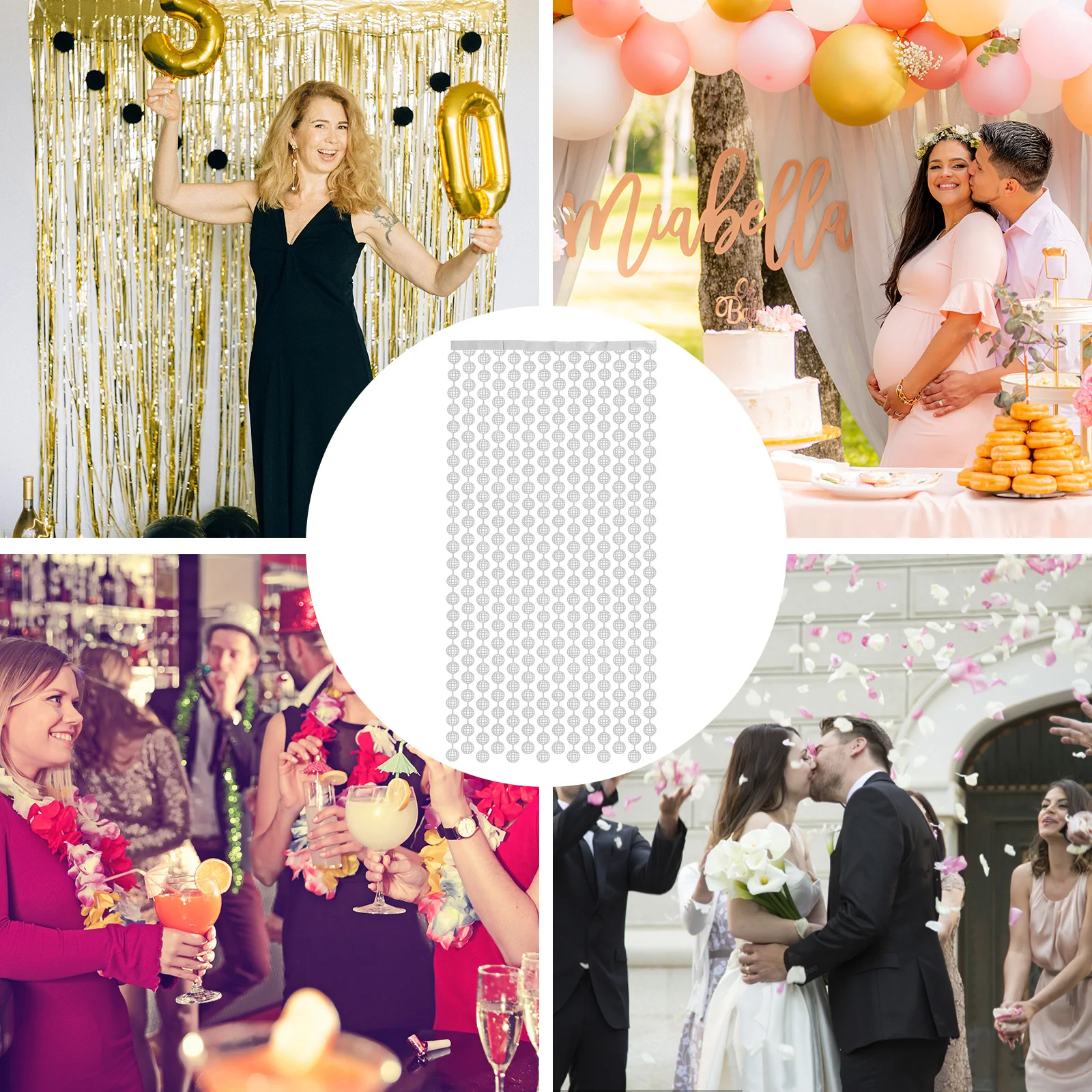 

Disco Ball Fringe Curtain Foil Backdrop Decor Party Birthday Bachelorette Streamers 8ft for Wall Window Stage