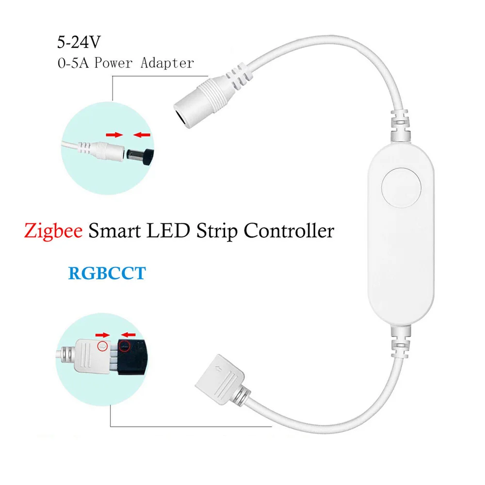 Zigbee 3.0 COB RGB+CCT Led Strip 24V 1m 2m 3m 4m 5m RGBCW Elastyczne ściemnialne światło Tuya Smart Life APP dla Alexa Google Assistant