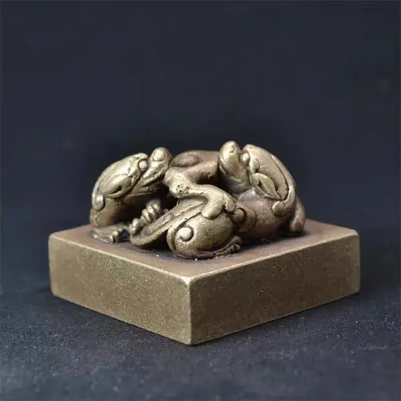Double Chilong Ruyi Button, Copper Seal, Gold Stone Seal Carving, Seal, Copper Seal, Pure Copper