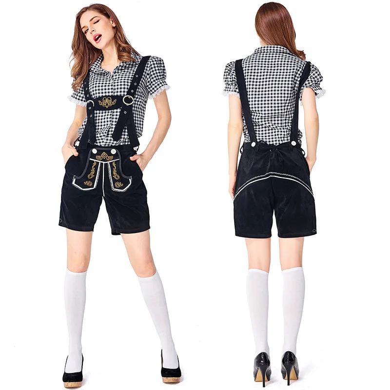 Damen Lederhosen- und Hemd-Outfit Oktoberfest Trachtenkostüm Parade Kneipen-Kellnerin-Outfit Cosplay Festliches Partykleid – Detail 4