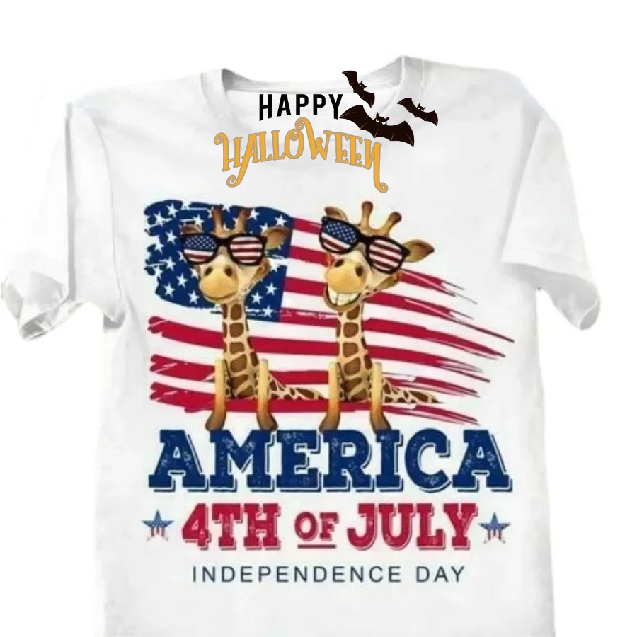Giraffe America 4th Of July Independence Day T-Shirt Summer Cotton O-Neck Short Sleeve Men's T Shirt Size S-3XL