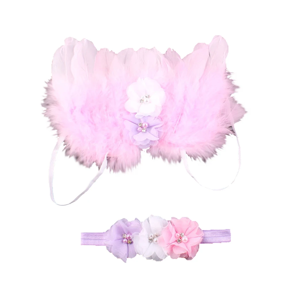 

2 Pieces Newborn Photo Props 13 Inch Headband Wings Pink Photography 0-6 Months Baby Shower Gift