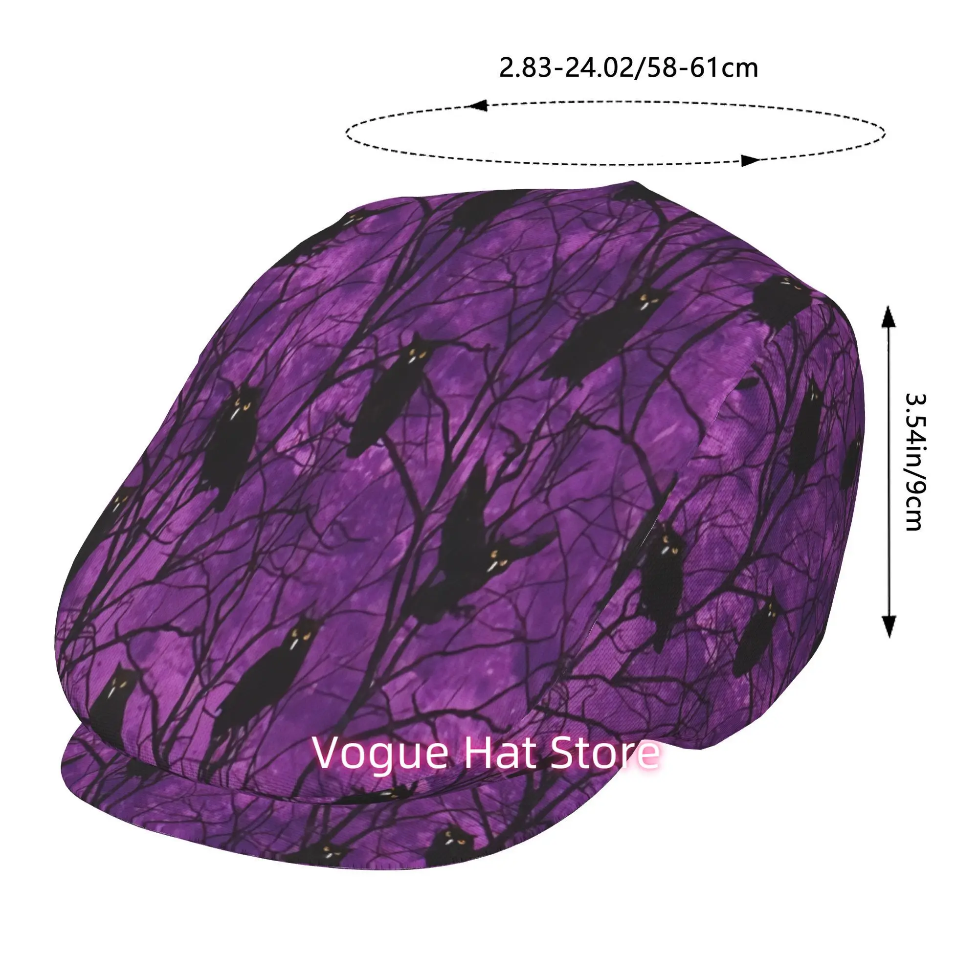 1pc Purple Owlet Shadow All-over printed beret,  newsboy cap, unisex, a must-have fashion accessory for outdoor leisure activiti