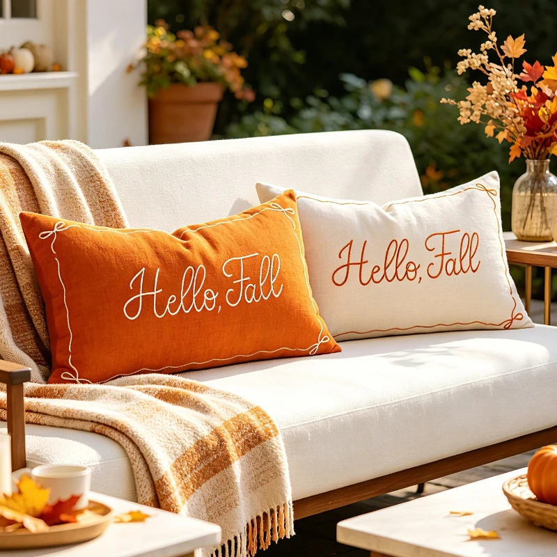 30X50CM Autumn Throw Pillow Cover Retro Embroidery Stamping Waist Cushion Cover Decor Home Decorative Pillowcase