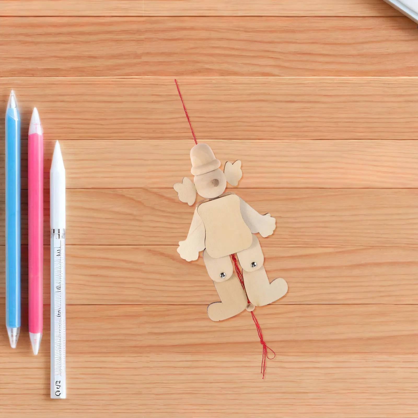 6Pcs Wooden Clown Marionette Pull String Unfinished Puppet for Kids DIY Craft Family Entertainment Interactive Wooden Marionette