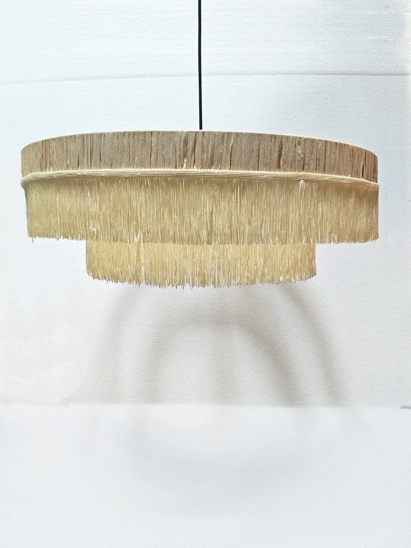 Cream Raffia Straw Tassel Pendant Lamp Decorative Ceiling Light for Restaurant Living Room Bedroom Hotel Designer Chandelier