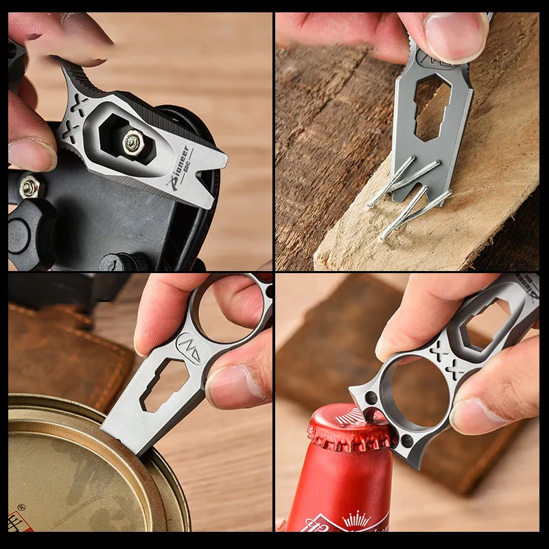 Imagem -04 - Liga de Titânio Multifuncional Crowbar Chave Hexagonal Edc Abridor de Garrafas Acampamento ao ar Livre Janela Quebrada Mão Ferramenta 80 mm Tc4