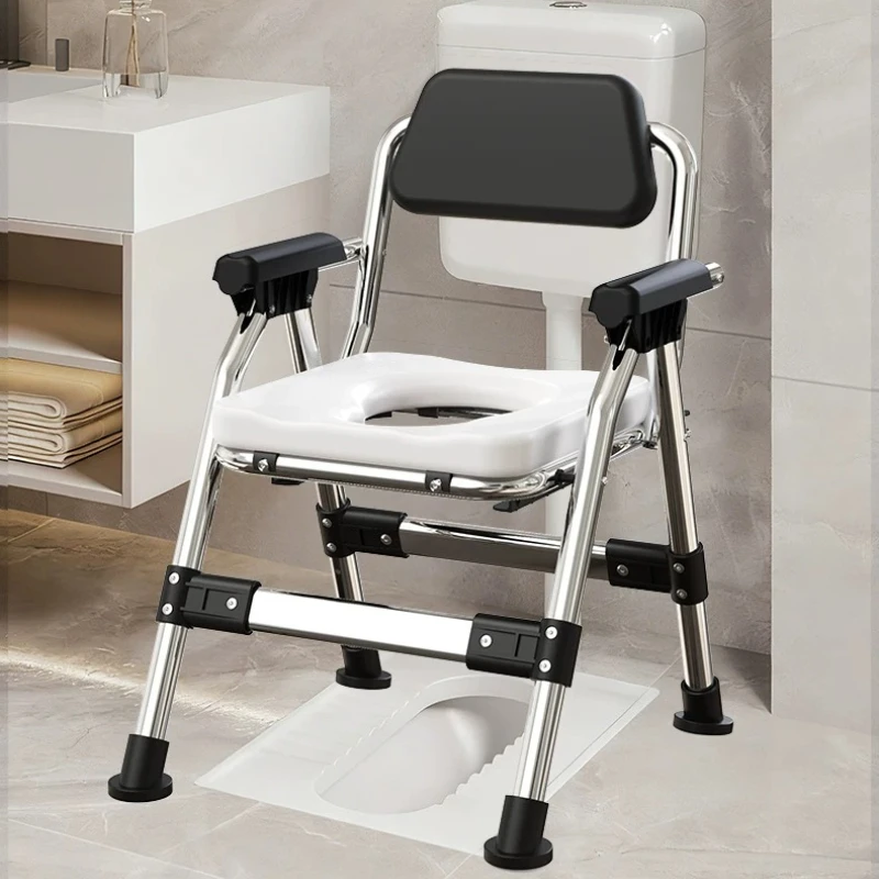 Foldable Commode Chair Non-Slip Commode Toilet Seat Riser Portable Bath Stool for Elderly, Adjustable Shower Seat with Backrest
