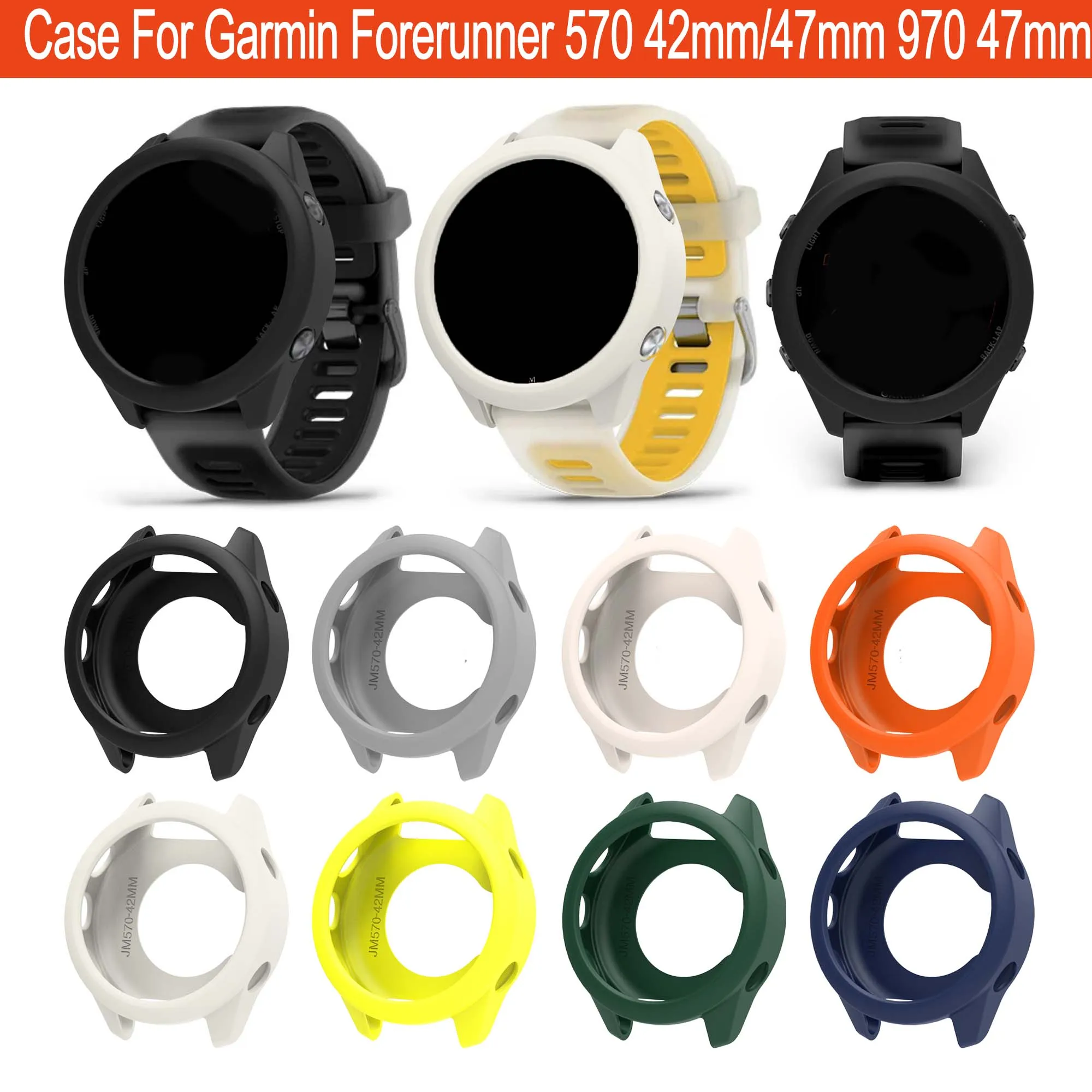 Protective Case for Garmin Foreruner970/570 42mm/47mm Smart Sport Watch Cover Soft Frame Protector,Shockproof|Scratch-Resistant