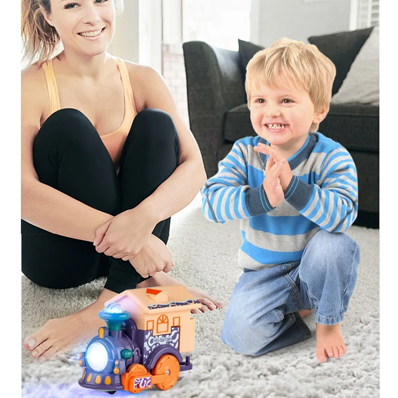 Kids Voice Control Cartoon Train Electric Induction Intelligent Train Toy With Soound And Light For Children Gift