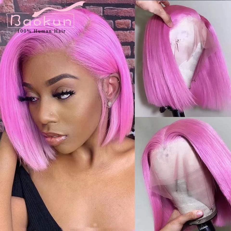 Pink 360 Lace Front Wig Human Hair Wigs 13x6 HD Lace Frontal Wig Pre Plucked 13x4 Short Bob Straight Lace Front Wigs Human Hair