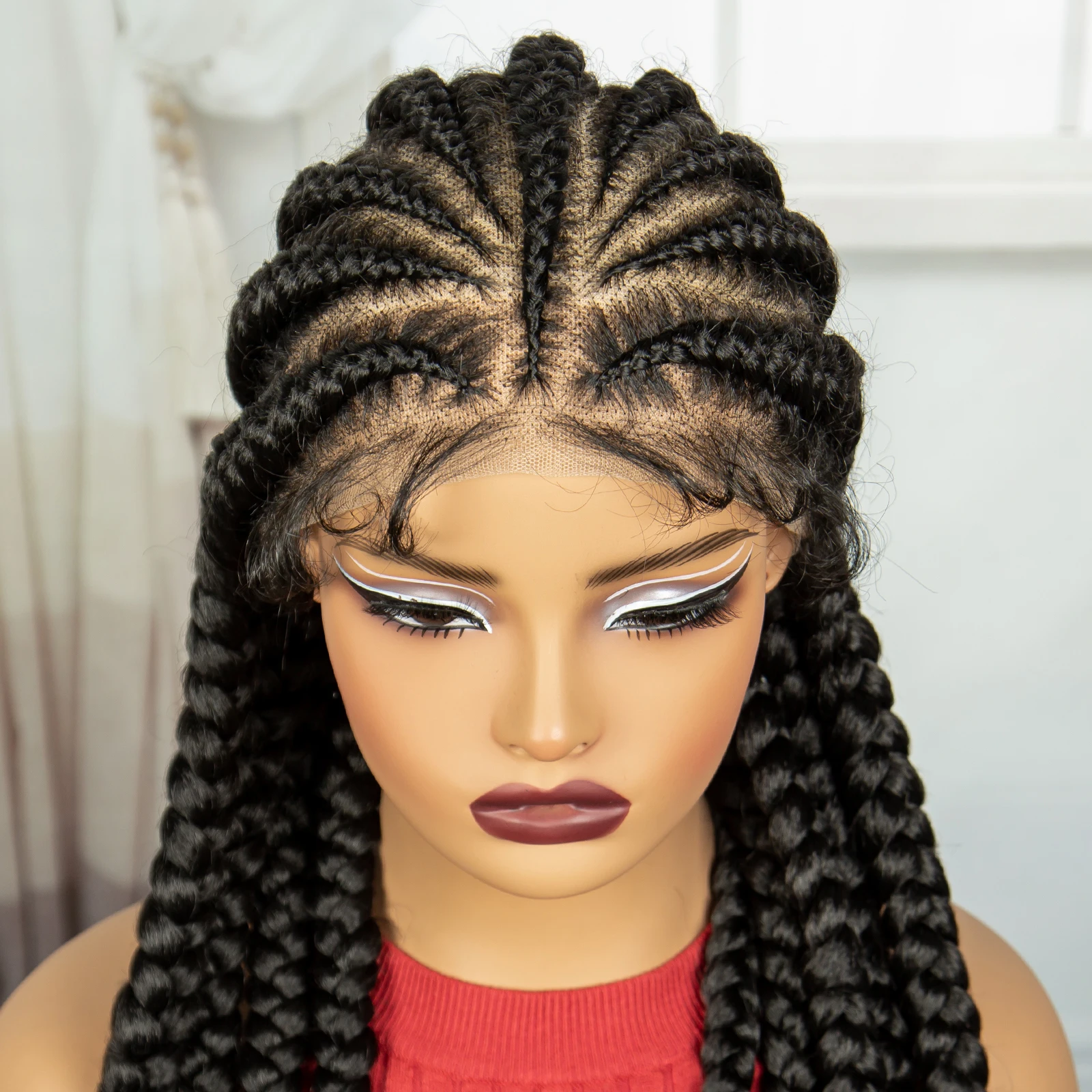 Full Lace Braided Wigs Synthetic Handmade Cornrow Braided Wig Knotless Lace Frontal Braids Wig with Baby Hair for Black Women