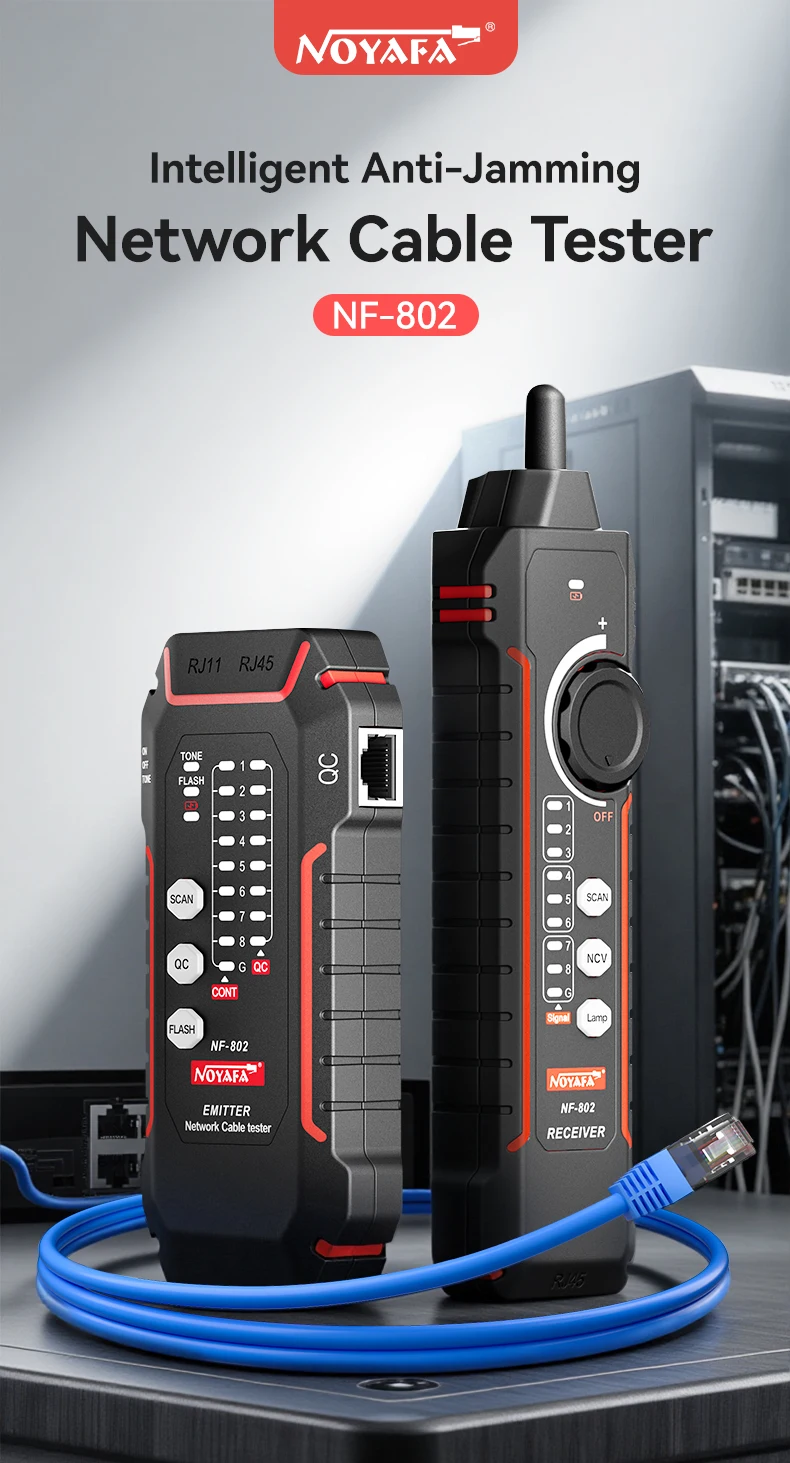 NOYAFA NF-802-1 Netzwerkkabeltester, Kabelverfolger RJ45 RJ11 mit Krokodilklemme – Detail 1