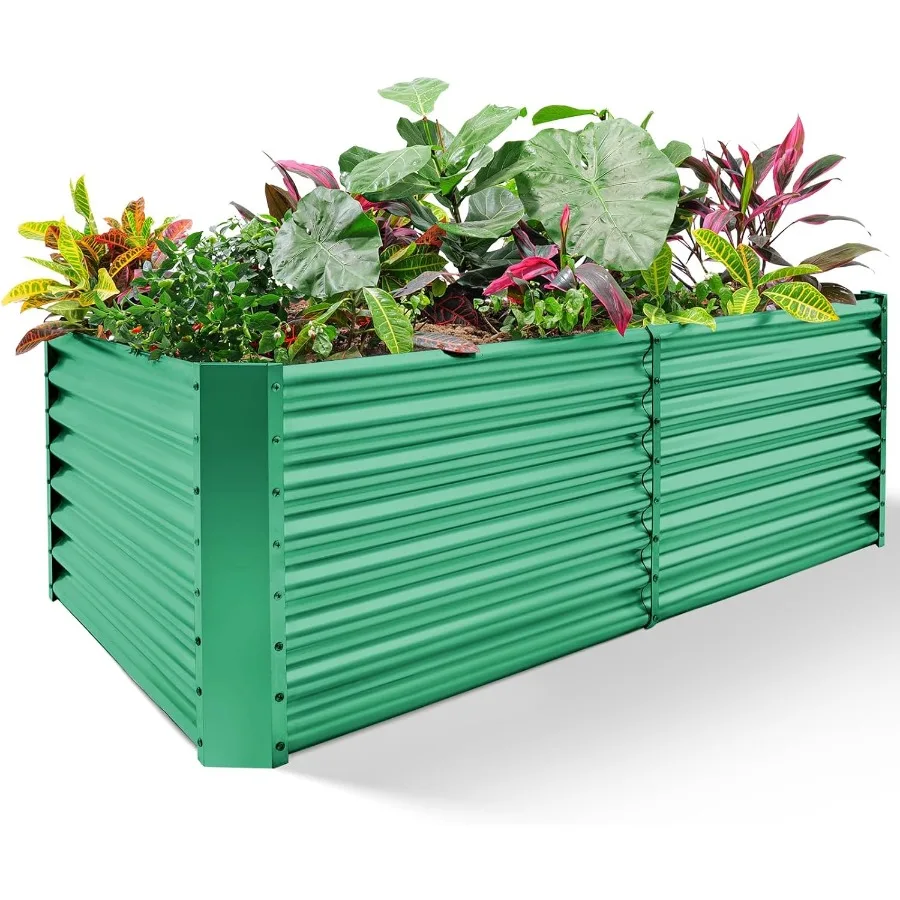 

6×3×2 ft Galvanized Metal Raised Garden Bed 2FT Deep Root Elevated Planter Box Steel Large Vegetable Flower Bed Kit Green