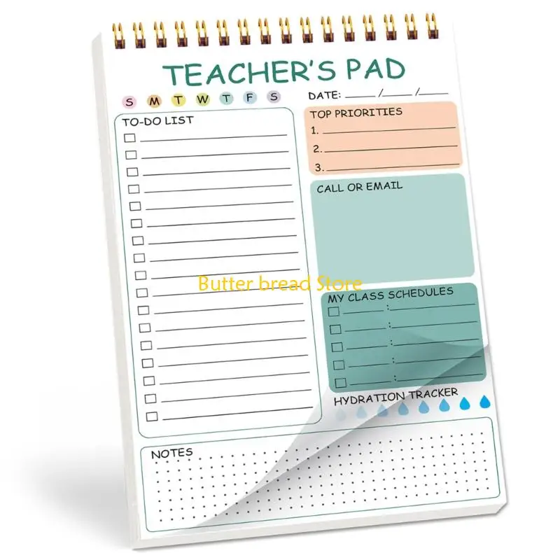 W89C Teacher Memo Pad Twin Coil Binding  Daily Planner Notebook 52 Sheets for Daily Planning and Lesson Plans Task Management