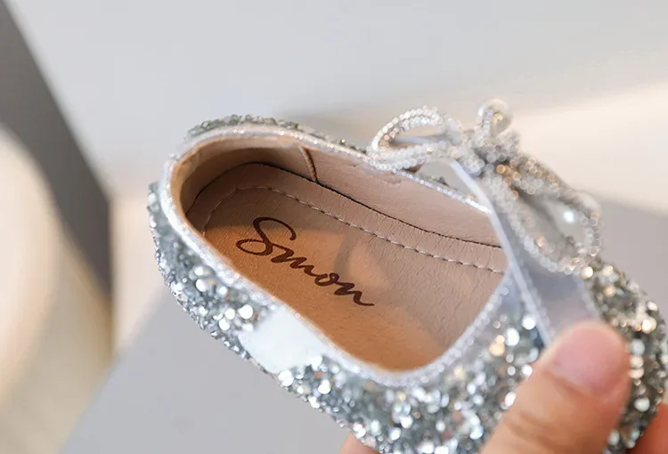 Spring Autumn New Girl Rhinestone Princess Shoes Children\'s Flats Cute Bling Bling Girls Ballet Flats Shoes Kids Leather Shoes