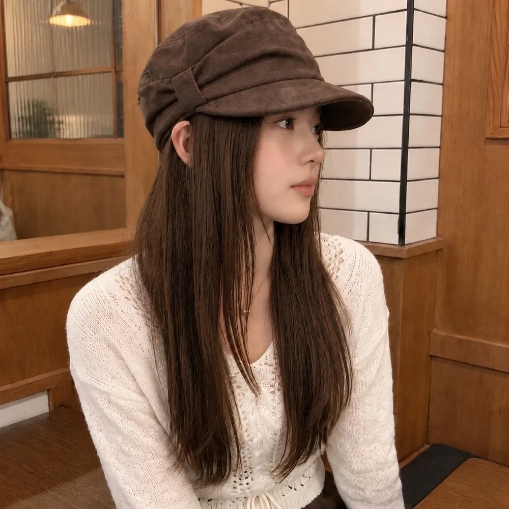 Warm Ruched Equestrian Hat Wind Resistant Large Head Size Japanese Minimalist Hat Suede Adjustable Inner Band