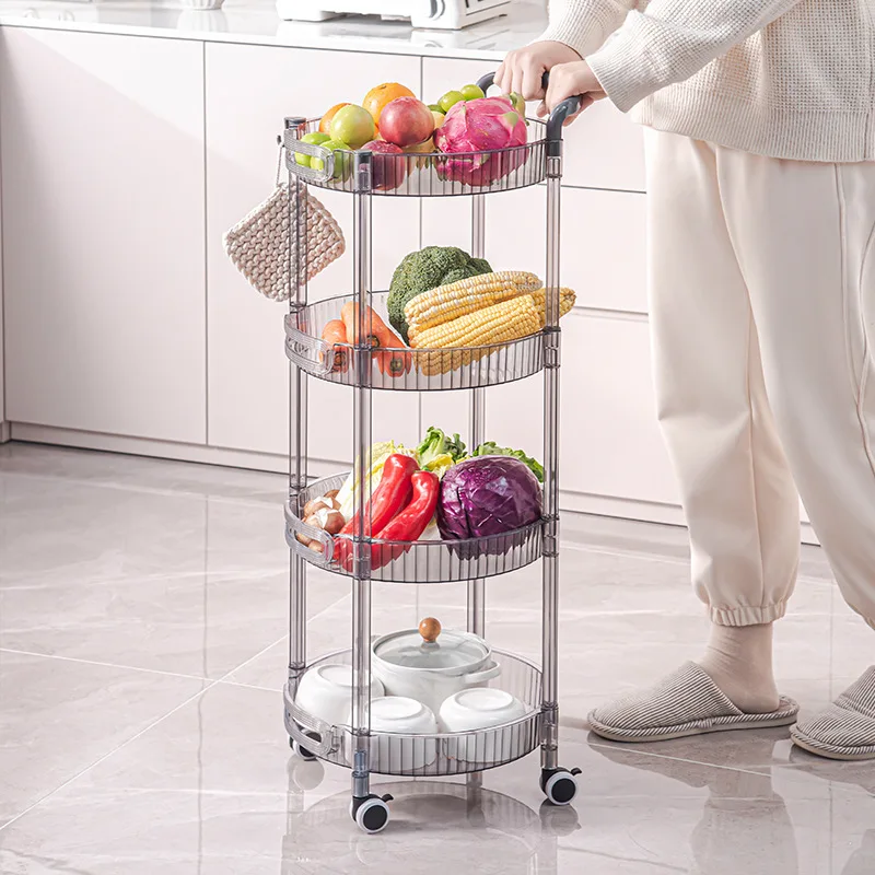 

Modern Multi-Layer Minimalist Trolley Round Plastic Shelf Snack Storage Cart Wheels Removable Bedroom Living Room Kitchen Shelf